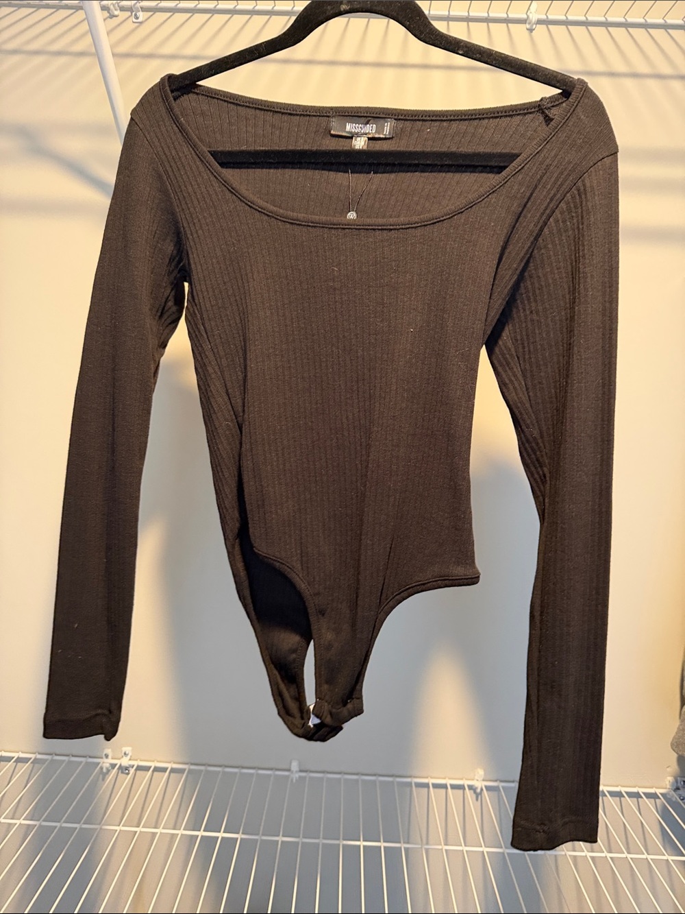 Missguided Black Ribbed Long Sleeve Scoop Neck Bodysuit